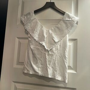 Elegant White Lace Trim Women's Top